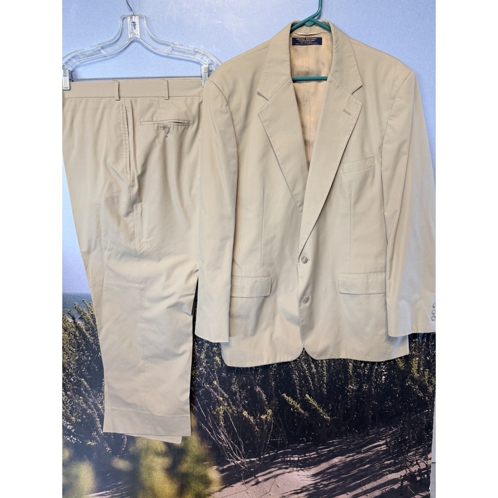 Vintage Brooks Brothers 2 PC Suit Khaki Chino Beige Tan 40x30 2XL